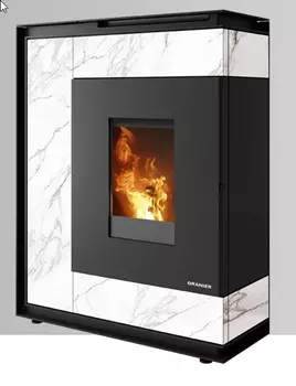 Poêle à granulés BOREAS - SORTIE DESSUS Noir Sintered Stone Blanc Marbre - 8 kW